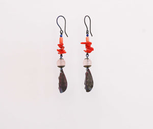 Coral & Pearl Hook Earrings